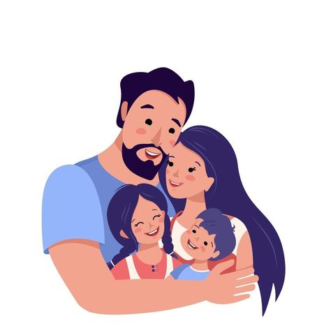 Family Hug Illustration, Happy Family Cartoon, Happy Family Images, Cartoon Dps, Mother Daughter And Son, Family Hugging, Family Vector Illustration, Family Animation, Happy Family Day