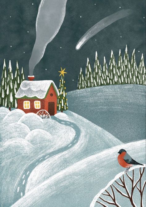 Christmas Forest Illustration, Winter Forest Illustration, Winter House Illustration, Illustration Forest, Woodland Illustration, Christmas Tree Forest, Winter Drawings, Winter Artwork, Forest Drawing