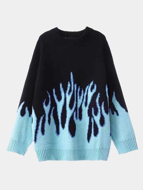 VH STUDIOS | BLUE FLAME KNITTED SWEATER Vintage Retro Aesthetic Outfits, Outfits Dr, Blue Flame, Knitted Jumper, Dream Clothes, Teen Fashion Outfits, Jumper Sweater, Knitted Sweater, Cute Casual Outfits