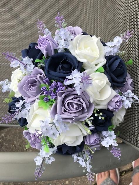 Navy And Light Purple Wedding, Navy Blue And Lilac Wedding Theme, Posy Bouquet, Violet Wedding, Button Holes Wedding, Purple Bouquet, Lilac Wedding, White Lavender, Purple Wedding Flowers