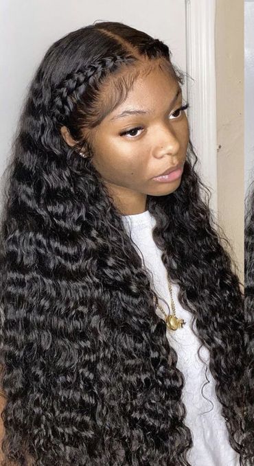 Curly In Back Straight In Front Hair, Hairstyles For 16 Birthday, Middle Part With 2 Braids Wig, Side Part Lace Front With Fishtail Braid, Middle Part Wig With Braid, Side Part Deep Wave Wig With Braid, Jamaican Hairstyles, Baddie Braids, Curly Hair Sew In