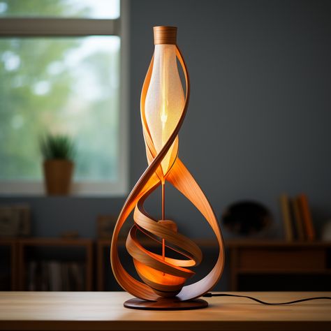 Sculptural Helix Wooden Lamp Table Lamp Ideas, Glam Lamps, Home Yoga Room, Wooden Lamps Design, Modern Bungalow Exterior, Wood Lamp Design, Wooden Lamps, Wooden Table Lamp, Jewelry Logo Design