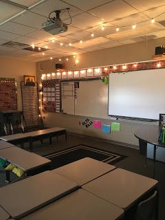 Soft Light Classroom, Low Light Classroom, Hanging Lights In Classroom, Soft Lighting Classroom, Classroom Inspo High School, Classroom Lamps, Lights In Classroom, Lights In The Classroom, Cool Classrooms