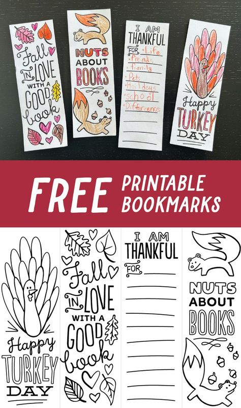 Fall Book Marks, Thanksgiving Bookmarks Free Printable, Fall Bookmarks Free Printable, Free Bookmarks Printables, Thanksgiving Day Crafts For Kids, Coloring Book Marks, Ch Activities, Library Thanksgiving, November Homeschool