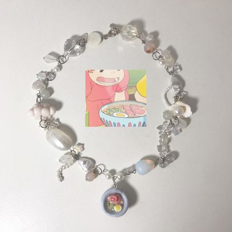 Mecha Y2k, Ghibli Bracelet, Ponyo Ramen, Ghibli Necklace, Ghibli Jewelry, Fairycore Necklace, Bead Accessories, Girl Necklace, Whimsical Jewelry