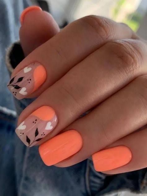 Coral Acrylic Nails, Uñas Color Coral, Neon Coral Nails, Coral Nails With Design, Posh Nails, Peach Nails, Coral Nails, Blush Nails, Cute Gel Nails