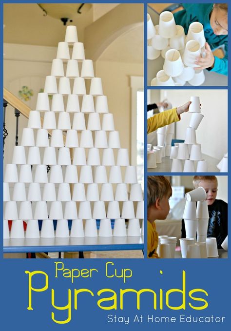 Building a pyramid out of paper cups is a crazy cheap and great STEM activity for preschoolers. This kids activity took a lot of problem solving and collaboration, too! Egypt Activities, Egypt Crafts, Egyptian Party, Around The World Theme, Activity For Preschoolers, Preschool Stem, Egiptul Antic, Preschool Science Activities, Stem Activity