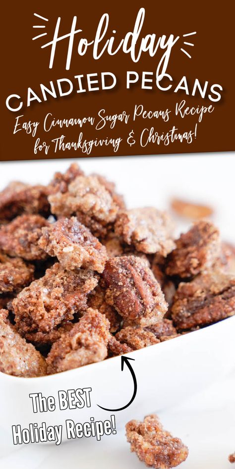 How to make Cinnamon Sugar Candied Pecans! Easy Holiday Nut Recipe for Friends and Neighbors! The perfect food gift idea for co-workers too! #lemonpeony #foodgifts #candiedpecans #holidaypecans Christmas Candied Pecans, Cinnamon Covered Pecans, Candied Pecan Recipes Easy, What To Make With Pecans, Sugar Nuts Recipe, Cooked Pecans, Recipe For Candied Pecans, Christmas Pecans Recipes, How To Make Pecan Candy