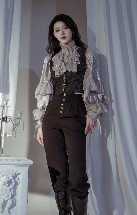 Pirate Aesthetic Outfit, Ouji Fashion Male, Ouji Outfit, Ouji Style, Vampire Clothes, Ruffle Pants, Royal Outfits, Fancy Outfits, Fantasy Fashion