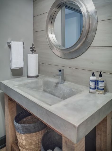 Love this concrete sink! Concrete Countertops With Sink, Concrete Kitchen Sink And Countertop, Concrete Toilet Design, Concrete Bathroom Sink Vanities, Bathroom With Concrete Sink, Floating Concrete Sink Bathroom, Concrete Counter Bathroom, Toilet Sink Ideas, Cement Sink Bathroom