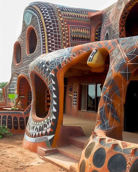 Celebrating the vibrant artistry and resilient spirit of the Gurunsi women, whose stunning paintings on their earth homes beautifully narrate stories of daily life and deep-rooted religion 🧑🏿‍🎨 Tiébélé, Burkina Faso 🇧🇫 . . . . . #africanarchitecture #africanarchitecturedesign #africanarchitecturematters #africanarchitectureanddesignmagazine #africanhistory #africa #designmidjourney #archfeed #midjourneyarchitecture #archgini #aidesign #ArchitectureandDesign #midjourneycommunity #AfricanAI #a... Houses In Africa Beautiful, Future Africa, Indigenous Architecture, African Homes, Stunning Paintings, Black Architecture, Natural Architecture, Earth Bag Homes, African Architecture