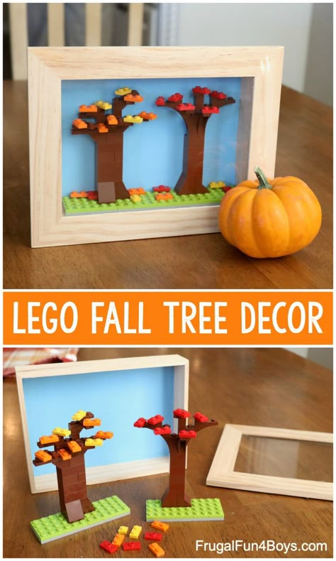 Lego Fall Leaf Shadow Box - Fun fall LEGO building idea for kids! Fall craft idea and fun fall decor. Fall Lego Building Ideas, Lego Fall Ideas, Fall Lego Ideas, Autumn Preschool Theme, Leaf Shadow, Lego Frame, Fun Fall Decor, Tree Shadow, Lego Halloween