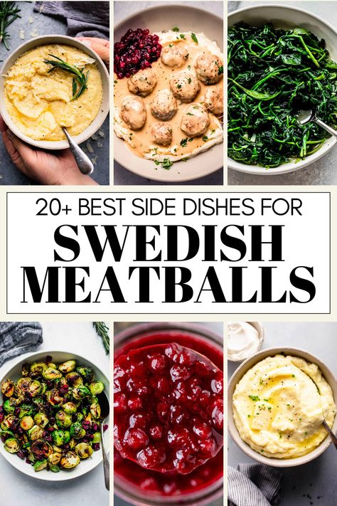 Wondering what to serve with Swedish meatballs for dinner? This handy guide covers all of the best sides – from veggies, to mashed potatoes, and more! Swedish Meatballs Dinner, Sides For Swedish Meatballs, What To Eat With Swedish Meatballs, What To Serve With Swedish Meatballs, Swedish Meatballs Side Dish, Swedish Side Dishes, Sides For Meatballs, Meatball Side Dishes, Meatballs With Mashed Potatoes