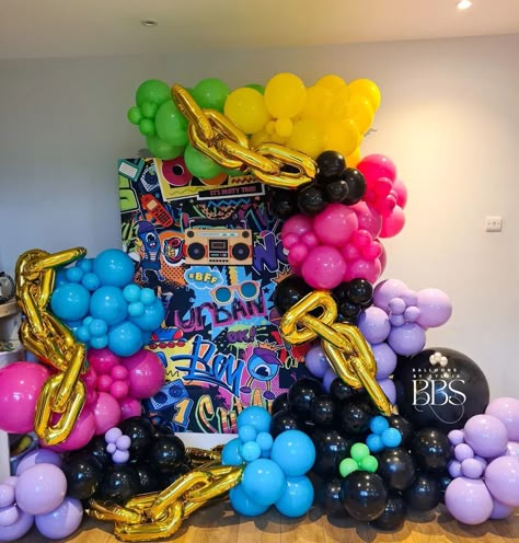 90s themed party • Instagram 90s Theme Backdrop Party Ideas, 90s Theme Balloon Arch, 90s Balloon Garland, 90s Theme Balloon Garland, 90s Balloon Decor, House Party 90s Theme, 2000 Party Theme, 99-2000 Party Theme, 90s Themed Party