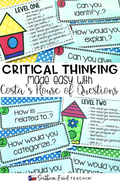 These Costa's House of Questions Critical Thinking Stems are the perfect way to get your students to think more critically. This works great with AVID strategies and works in all content and subject areas. The house is a great and simple visual for students. Avid Program, Avid Strategies, Teacher Leadership, Collaborative Classroom, Critical Thinking Activities, Higher Order Thinking Skills, Whole Brain Teaching, Higher Order Thinking, Social Studies Activities