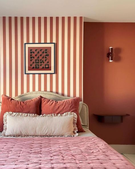 Lick | The stripes hype: 5 ways to incorporate this timeless design into your homes. 1. Use it as a focal feature on a fireplace or headboard… | Instagram Striped Bedroom Walls, Striped Accent Walls, No Wallpaper, Pastel Colour Scheme, Flat Design Ideas, Striped Bedroom, Ayush Kejriwal, Stripe Wall, Striped Room