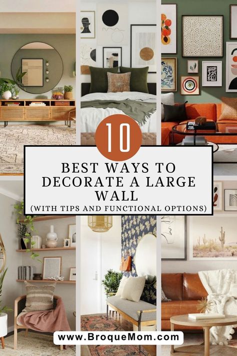 how to decorate large walls How To Decorate Wall Inlet, Big Vaulted Wall Decor Living Room, Wallpaper For Large Living Room, Large Wall Decor Guest Room, How To Style Wall Decor, Living Room With Big Wall, Home Decor Ideas For Walls, Wall Art Large Space, How To Decorate A Large Blank Living Room Wall