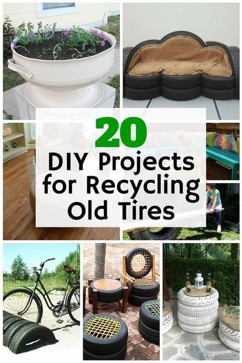 Don't throw away those old tires because you can reuse them into stunning and useful DIY projects. Save Mother nature as well as your money. Upcycling, Upcycle Tires, Repurposed Tire, Reuse Old Tires, Recycled Tires, Tire Craft, Tire Furniture, Tire Garden, Recycled Garden Art