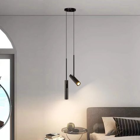 Hanging Lamps For Bedroom, Minimalist Chandelier, Bedroom Ambiance, Gold Pendant Lighting, Scandinavian Minimalist, Chandelier Bedroom, Pendant Lights & Chandeliers, Bedside Lighting, Light Beam