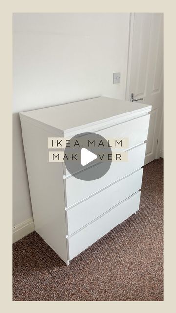 White Dresser Wood Drawers, Ikea Malm Drawer Pulls, Ikea White Malm Dresser Makeover, Ikea Bedroom Furniture Hacks, Bedroom Drawers Decor, Diy Black And White Bedroom Ideas, Ikea Chest Of Drawers Bedroom, Diy Ikea Drawers, Ikea Furniture Makeover Malm