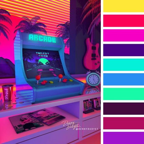 Retro Colors Aesthetic, 80s Neon Color Palette, Retro Future Color Palette, 80 Color Palette, 80s Color Palette Retro Vintage, 80s Color Scheme, Vapor Wave Color Palette, Retro Colour Scheme, Retro Game Color Palette