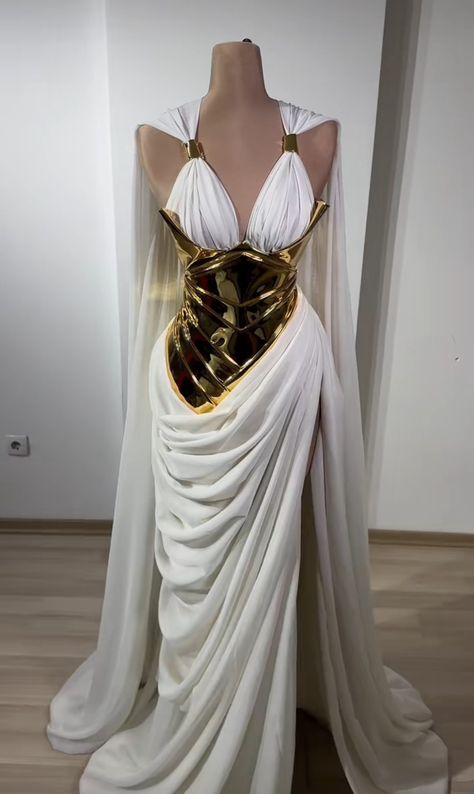 Egyptian Goddess Dress Fashion, Hermes God Outfit, Ancient Greek Goddess Clothing, Ancient Greece Prom Dresses, Greek Mythology Outfits Goddesses, Asgardian Clothing, Greek God Aesthetic Outfit, Goddess Fashion Inspired Outfits, Greek Style Clothing