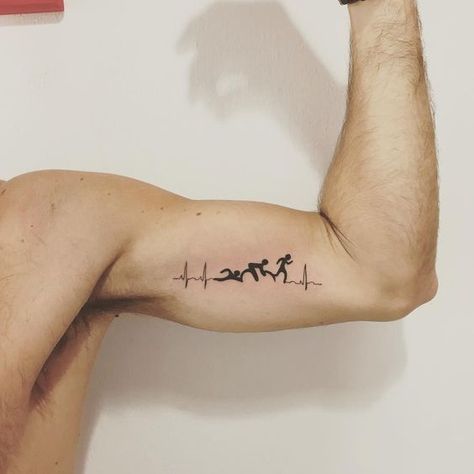 64 Amazing And Unique Small Tattoos For Men Ironman Triathlon Tattoo, Ironman Tattoo, Tattoo Bike, Triathlon Tattoo, Iron Man Tattoo, Motivational Tattoos, Sport Tattoos, Running Tattoo, Unique Small Tattoo