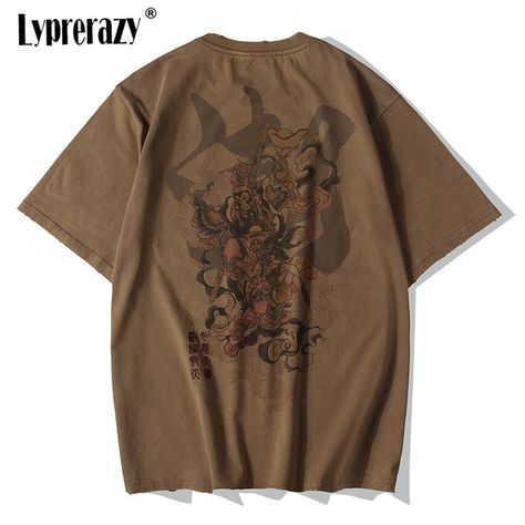 Clothes Brown, Embroidery T Shirt, Chinese Vintage, Tshirt Men, Men Streetwear, Monkey King, Tee Shirt Homme, Streetwear Tshirt, Swaggy Outfits