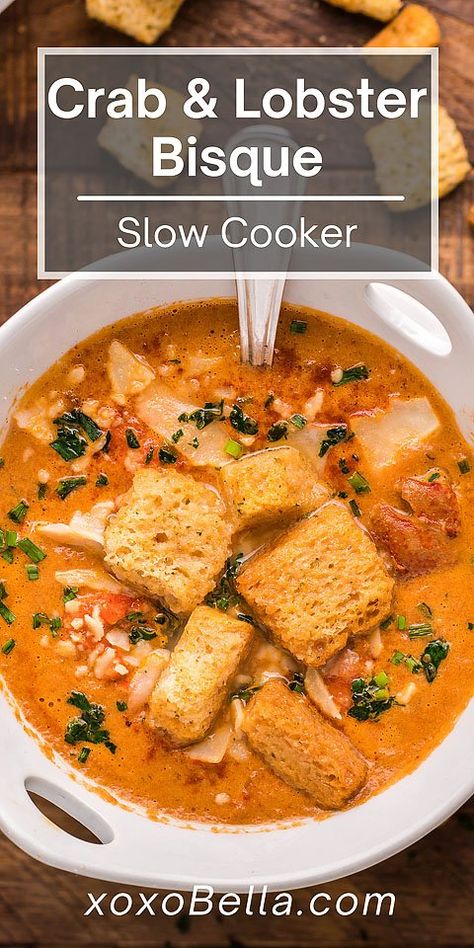 Crockpot Seafood, Crab Bisque Recipe, Lobster Soup, Lobster Bisque Recipe, Bisque Soup Recipes, Lobster Bisque Soup, Creamy Seafood, Bisque Soup, Seafood Bisque