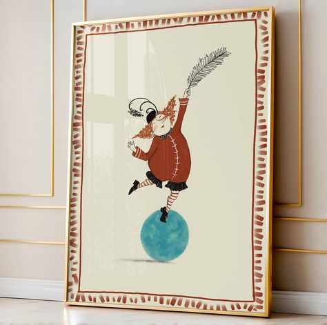 Cute Circus Themed Wall Art - Juggler on Ball Print - Digital Download - Nursery Wall Art - Printable Wall Decor Circus Themed Playroom, Carnival Nursery Theme, Vintage Whimsical Nursery, Circus Themed Nursery, Circus Theme Nursery, Circus Playroom, Circus Baby Room, Circus Nursery Theme, Maximalist Nursery