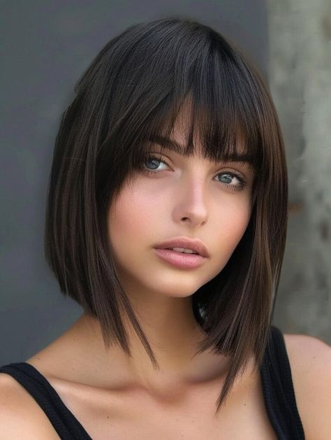 Explore Trendy Bob Hairstyles with Bangs for Fresh and Stylish Looks Square Bob With Bangs, Dark Long Bob With Bangs, Middle Part Bob With Bangs, Dark Hair Bob With Bangs, Angled Long Bob With Bangs, Long French Bob With Bangs, Short Hair W Bangs, Bob With Bangs Fine Hair, Bob With Fringe Fine Hair