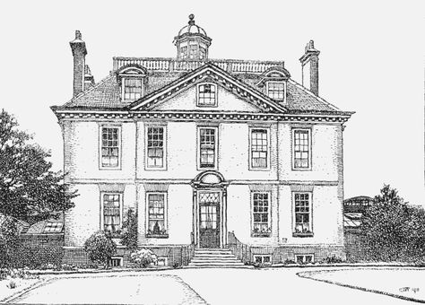 Old House Sketch Drawings, Old House Sketch, Mansion Sketch, Old House Drawing, Mansion Drawing, Classical Villa, Georgian Houses, Old Victorian House, Buildings Art