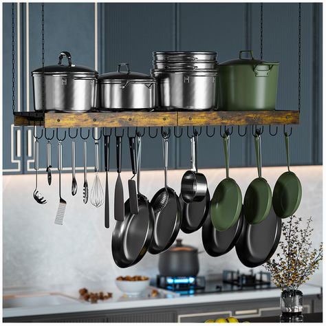 PRICES MAY VARY. Title: MAWEW Extra Large Pot Rack,Pot Rack Hanging,Hanging Pot Rack Ceiling Mount,Vintage Pot Hangers for Kitchen Ceiling,The Terfect Combination of Iron and Wood,Measures 47.2x12.9x2.3 Inches.. Product Type: Categories > Kitchen & Dining > Storage & Organization > Racks & Holders > Pot Racks Pot Racks Hanging Over Island With Lights, Cast Iron Racks Hanging Pots, Cast Iron Hangers Pot Racks, Pan Rack Ideas, Pots And Pans Hanging Rack Over Island, Wall Mount Pot Rack, Hanging Saucepans Kitchen, Hanging Kitchen Pots, Pot Hanging Ideas Kitchen