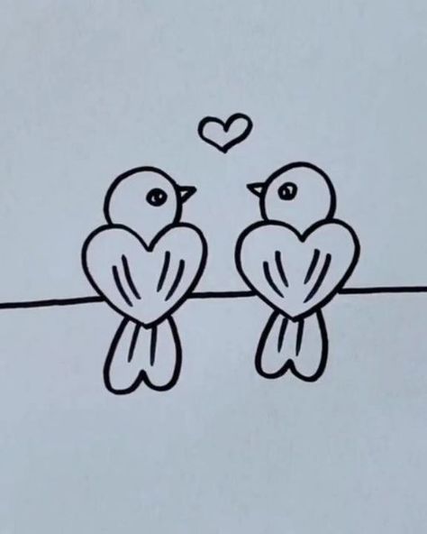 Drawing Birds Easy, Couple Birds, Birds Drawing, Bird Doodle, Easy Drawing Ideas, Easy Bird, Small Rangoli, Easy Doodles Drawings, Cute Couple Art