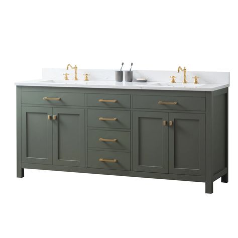 Mercury Row® Atencio 72" Double Bathroom Vanity Set & Reviews | Wayfair 72 Vanity, Green Vanity, Transitional Vanity, Double Vanity Bathroom, White Marble Countertops, Marble Countertop, Mosaic Wall Tiles, Double Bathroom, Double Bathroom Vanity