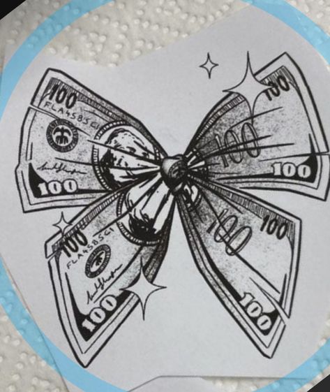 Butterfly Money Tattoo, Bow Money Tattoo, Money Bow Tie Tattoo, Money Bow Tattoo, Money Aesthetic Drawing, Money Tattoos Women, 100 Bill Tattoo, Money Butterfly Tattoo, Money Tattoo Designs