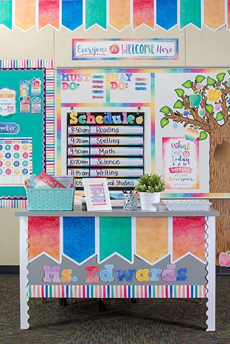 Classroom Themes Colorful, Colorful Elementary Classroom, Classroom Themes Prek, Elementary Classroom Decor Colorful, Classroom Decor Colorful, Classroom Themes Elementary, Colorful Classroom Theme, Watercolor Classroom Decor, Watercolor Classroom