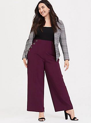 Plus Size High Waisted Sailor Pant – Burgundy Purple, HIGHLAND THISTLE Dark Purple Pants Outfit, Trendy Plus Size Outfits, Planned Outfits, Sewing Designs, Plus Size Wide Leg, Plus Size Work, Sailor Pants, Pixie Pants, Level 5