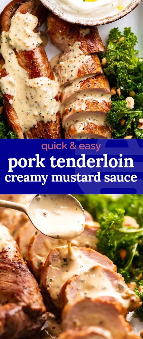 Pork Tenderloin Recipes Cream Sauce, Pork With Mustard Cream Sauce, Pork Tenderloin Recipes For Two, Easter Pork Tenderloin Recipes, Pork Tenderloin Creamy Mustard Sauce, Creamy Sauce For Pork Tenderloin, Dill Pork Tenderloin, Island Pork Tenderloin Recipes, Saucy Pork Tenderloin