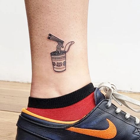 Noodle Bowl Tattoo, Small Japanese Tattoo, F Tattoo, Food Tattoos, Finger Tats, Ankle Tattoos, Simple Tattoo Designs, Simple Tattoo, Cup Noodles