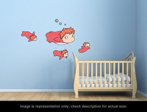 Ponyo Inspired Ponyo and Sisters Wall Art Applique by carl895 Miyazaki Nursery, Totoro Tree, Ghibli Nursery, Flute Wall, Ghibli Ponyo, Smile Wall, Sisters Wall Art, Wall Appliques, Art Appliqué