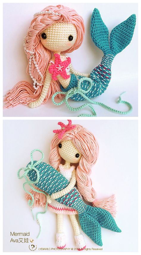 Crochet Mermaid Doll Amigurumi Free Patterns Crocheted Mermaid, Doll Amigurumi Free Pattern, Skirt Diy, Doll Patterns Free, Confection Au Crochet, Crochet Mermaid, Pola Amigurumi, Crochet Unicorn, Crochet Amigurumi Free Patterns