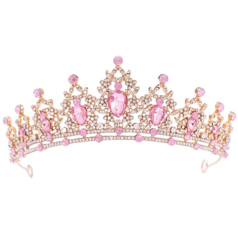 PRICES MAY VARY. Sturdy Crown: This gold tiara is handmade by durable alloy and rhinestone. Pink Crystal Crown is beautiful,well-made and very solid and comfortable to wear, with hard texture for practicality and aesthetics. Color-- Gold, Color retention, no fading. Size-- 5.8inch * 2.2inch. Tiara and Crowns Suitable for adult women and girls. Weight is 70g /0.15lb. Great Gift-- It's a good choice for Wedding, Mother's Day, Valentine's Day, Birthdays,Engagement, Photograph prop or Graduation App Tela, Gold Princess Tiara, Pink Quince Crown, Princesses Crown, Aesthetic Crown, Shuffles Outfits, Pink Princess Crown, Pink Tiara, Crowns For Women