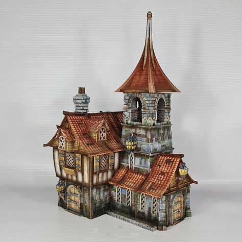 3D Printed, 28mm scale building from the Medieval RPG Town kickstarter by 3DP4U Approximate Dimensions: 150 mm x 170 mm x 290 mm Printed in PLA, will require some cleanup and assembly. If you're interested in having this scaled up or down in size, please contact me. Commercial license from 3DP4U https://www.kickstarter.com/projects/104226469/pay-what-you-want-medieval-rpg-town-houses/description Model Castle, Small Castles, Medieval Tower, Cottage Floor Plans, Minecraft Medieval, Medieval Houses, Building Concept, Minecraft Architecture, Minecraft Tutorial