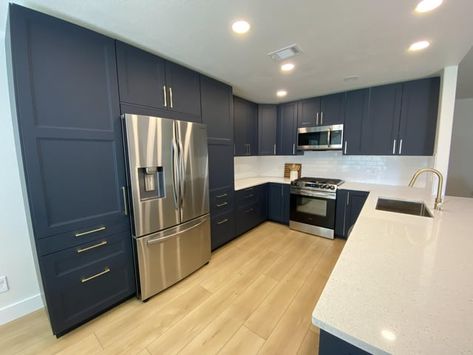 Axstad Kitchen, Blue Shaker Kitchen, Kitchen Cabinet Style, Ikea Island, Kitchen Planning, Navy Kitchen, Ikea Kitchen Cabinets, Kitchen Mood Board, Open Plan Kitchen Living Room