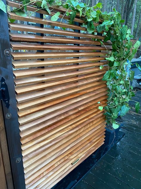 Louver Privacy Wall, Privacy Screen Indoor, Louvered Wall, Privacy Shrubs, Modern Wood Fence, Slatted Fence Panels, Privacy Screening, Shrubs For Privacy, Rachel Ward