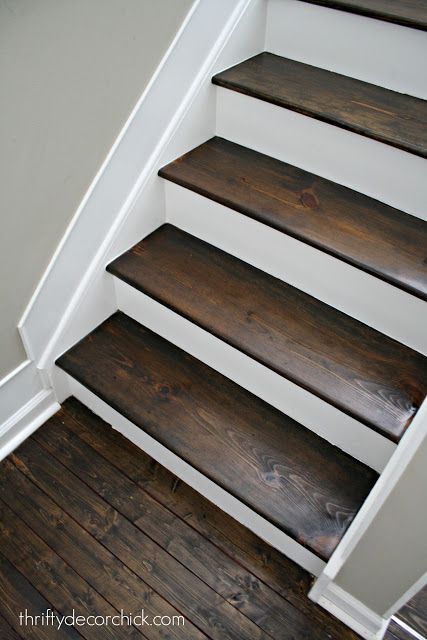 Wood and white stair makeover Diy Stairs Makeover, Diy Staircase Makeover, Stairs Makeover Ideas, Stair Renovation, Stairs Renovation, White Staircase, Stair Makeover, White Stairs, Diy Staircase