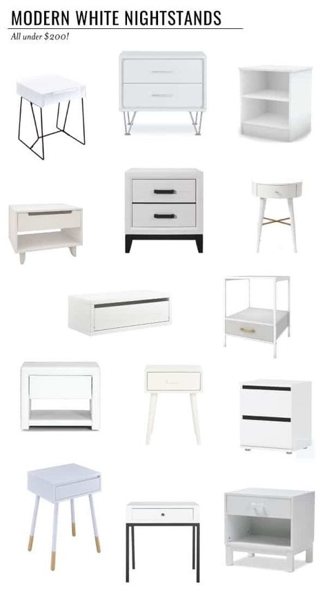 Find the best modern white nightstand for under $200 to put in your bedroom. You’re sure to love at least a few of these affordable nightstands. #nightstand #modernhome #bedroom #furniture Affordable Nightstands, Diy Furniture Bedroom, White Bedroom Furniture, Dekorasi Kamar Tidur, White Nightstand, White Furniture, Kids Bedroom Furniture, Bedroom Furniture Sets, White Bedroom