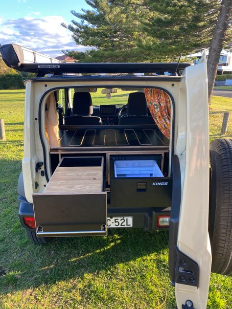 suzuki jimny fitout Jimny Suzuki Accessories, Jimny Suzuki Camping, Suzuki Jimny Camper, Suzuki Jimny Camping, Jimny Camping, Suzuki Jimny Interior, Jimny Camper, Jimny Jb74, Drawer Fridge