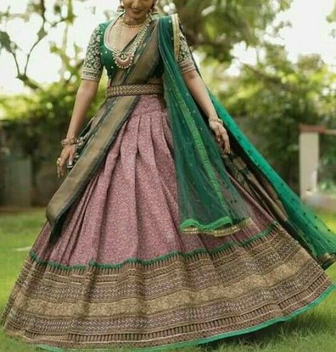 Half Saree Lehenga Color Combinations, Half Saree Draping, Kanchi Pattu Lehenga Half Saree, Latest Half Saree Designs, Pattu Half Saree Designs, Saree Half Saree, Half Saree Blouse Designs, Wedding Haul, Pattu Half Saree